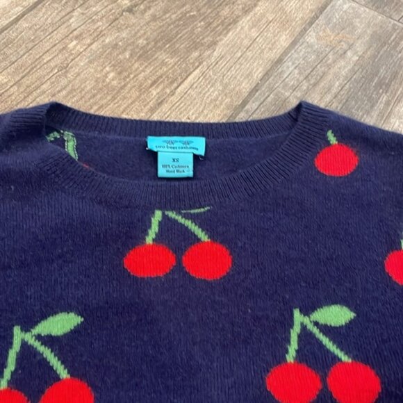 Two Bees Cashmere Crew Neck Sweater with Cherry Print - Picture 3 of 4
